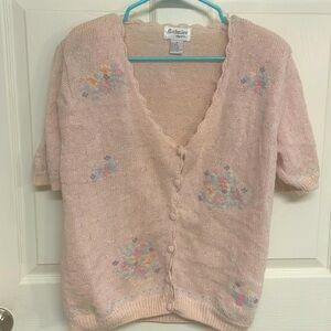 Vintage Exclusive Imports Pink Short Sleeve Sweater Cardigan-Faux Cross …
